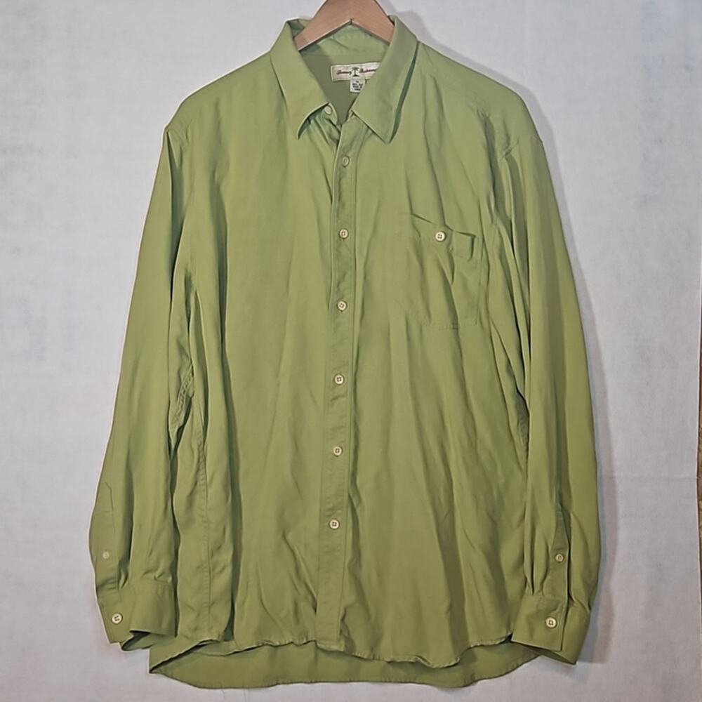 Tommy Bahama 100% Silk Long Sleeve Button Up Shirt - Lime Green - Men's XL